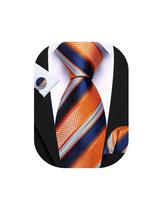 Conjunto de seda listrada laranja azul marinho Necktie Barry.Wang Conjunto de seda listrada laranja azul marinho Necktie Barry.Wang
