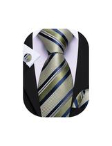 Conjunto de seda listrada Necktie Barry.Wang verde oliva azul marinho Conjunto de seda listrada Necktie Barry.Wang verde oliva azul marinho