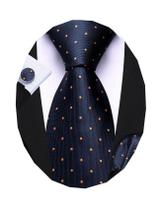 Conjunto de seda Necktie Barry.Wang azul marinho laranja com bolinhas Conjunto de seda Necktie Barry.Wang azul marinho laranja com bolinhas