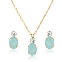 Conjunto de Semijoia com Pedra Oval Azul Turmalina Banhado a Ouro 18K Conjunto de Semijoia com Pedra Oval Azul Turmalina Banhado a Ouro 18K