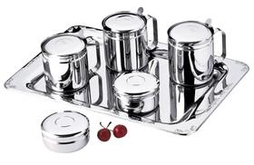 Conjunto de servir Chá, Café e Leite Aço Inox 7 peças com bandeja Art'Inox Conjunto de servir Chá, Café e Leite Aço Inox 7 peças com bandeja Art'Inox