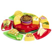 Conjunto de servir Nostalgia Taco Tuesday Heated Lazy Susan Red