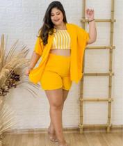 Conjunto de short blusa e casaquinho amarelo Conjunto de short blusa e casaquinho amarelo
