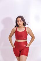 Conjunto De Short Corrida Com Bolso Aveludado De Compressão Top Clara Bordô