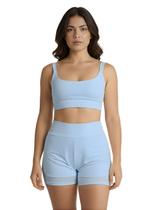 Conjunto de Short Duplo Fitness Academia Treino Feminino Cor:Azul BebeTamanho:G