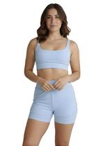 Conjunto de Short Duplo Fitness Academia Treino Feminino Cor:Azul BebeTamanho:M