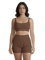 Conjunto de Short Duplo Fitness Academia Treino Feminino Cor:MarromTamanho:GG