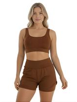 Conjunto de Short Duplo Fitness Academia Treino Feminino Cor:MarromTamanho:M