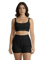 Conjunto de Short Duplo Fitness Academia Treino Feminino Cor:PretoTamanho:M