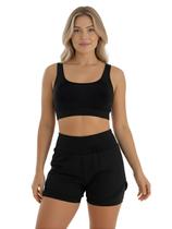Conjunto de Short Duplo Fitness Academia Treino Feminino Cor:PretoTamanho:M