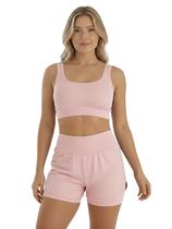 Conjunto de Short Duplo Fitness Academia Treino Feminino Cor:RosaTamanho:GG
