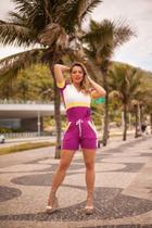 Conjunto de short e blusa gola v em moletinho - PINK