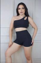 Conjunto de short em Jacquard, disponível nas cores: preto e rosa