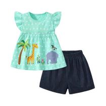 Conjunto De Shorts Com Babados E Animais Fofos Do Zoológico Para Meninas, 100% Algodão, Verão, Duas
