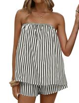 Conjunto de shorts de duas peças para mulheres calbáticas, listradas, roupa de verão Conjunto de shorts de duas peças para mulheres calbáticas, listradas, roupa de verão
