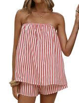 Conjunto de shorts de duas peças para mulheres calbáticas, listradas, roupa de verão Conjunto de shorts de duas peças para mulheres calbáticas, listradas, roupa de verão