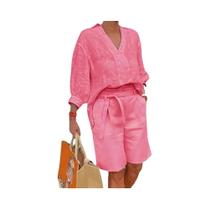 Conjunto De Shorts De Verão Para Mulheres plus Size Moda Combinando Decote Em V Mangas Curtas