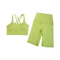 Conjunto De Shorts De Yoga De Cintura Alta Para Mulheres, Top De Sutiã Com Costas Cruzadas, Roupas