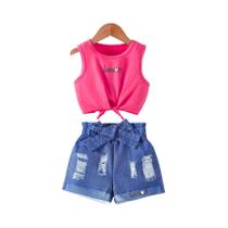 Conjunto De Shorts E Colete Com Estampa Tie-dye Para Meninas, Conjunto Azul Para Esportes Ao Ar Conjunto De Shorts E Colete Com Estampa Tie-dye Para Meninas, Conjunto Azul Para Esportes Ao Ar