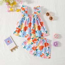 Conjunto de Shorts Floral para Meninas (0-2 Anos) - Verão