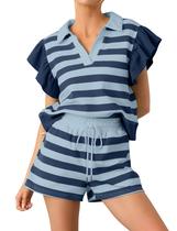 Conjunto de shorts HOCANDY listrado para mulheres com babados e manga curta