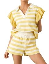 Conjunto de shorts HOCANDY listrado para mulheres com blusa e shorts com babados
