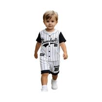 Conjunto De Shorts Listrados De Manga Curta Estilo Beisebol De Verão Para Meninos Com Estampa Número Conjunto De Shorts Listrados De Manga Curta Estilo Beisebol De Verão Para Meninos Com Estampa Número