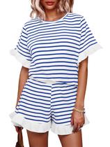Conjunto de shorts listrados femininos Outfit Tankaneo de 2 peças para verão