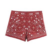 Conjunto De Shorts Mini Chique Sem Mangas Com Decote Em V E Bordado Para Mulheres, Moda De Rua