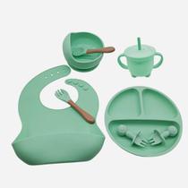 Conjunto De Silicone Refeição Introdução Alimentar Bebê Infantil Prato Babador Talheres Copo 8 Peças - Prime