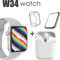 Conjunto de Smartwatch W34 mais Fone inpods 12 case protetora e Pelicula 3D Cor: Branco