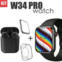 Conjunto de Smartwatch W34 PRO com Fone i12 mais case e Pelicula 3D Cor: Preto