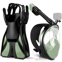 Conjunto de Snorkel Odoland Máscara Facial Completa com Nadadeiras Verde Oliva P/M Conjunto de Snorkel Odoland Máscara Facial Completa com Nadadeiras Verde Oliva P/M