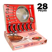 Conjunto De Sobremesa Inox 14 28 Peças Colher Colherzinhas Taças Tacinhas Tigelas Bowl Cumbuca Para Servir