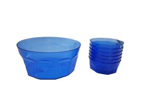 Conjunto de Sobremesa Oitavado Tigela Saladeira Potes Cozinha 7 peças Azul Transparente