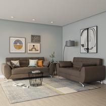 Conjunto de Sofá 2 e 3 Lugares Larissa Suede Castanho Conjunto de Sofá 2 e 3 Lugares Larissa Suede Castanho