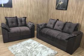 Conjunto de Sofá 2 e 3 Lugares Paris Suede Marrom Al Móveis