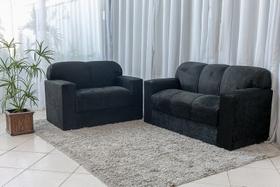 Conjunto de Sofá 2 e 3 Lugares Preto Liso