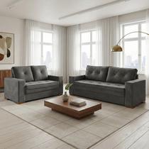 Conjunto de Sofá 2 e 3 Lugares Toquio Cinza Conjunto de Sofá 2 e 3 Lugares Toquio Cinza