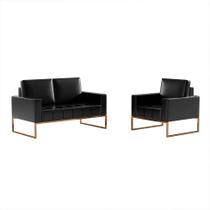 Conjunto de Sofá 2 Lugares com 1 Poltrona Atena Revestimento Sintético Preto Conjunto de Sofá 2 Lugares com 1 Poltrona Atena Revestimento Sintético Preto