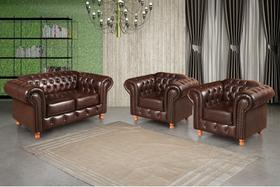 Conjunto de Sofá 2 Lugares e 2 Poltronas Retrô material sintético Café Luis Xv Chesterfield 170cm Conjunto de Sofá 2 Lugares e 2 Poltronas Retrô material sintético Café Luis Xv Chesterfield 170cm