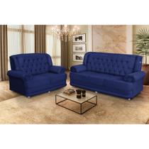 Conjunto de Sofá 2,00 x 1,50m 3 E 2 Lugares Suede Filadélfia Azul