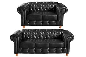 Conjunto de Sofá 3 e 2 Lugares Chesterfield Luís Xv Preto Conjunto de Sofá 3 e 2 Lugares Chesterfield Luís Xv Preto