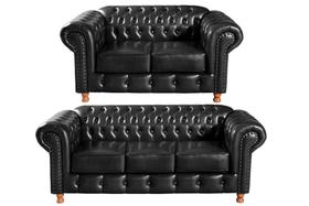 Conjunto de Sofá 3 e 2 Lugares Chesterfield Luís Xv Preto