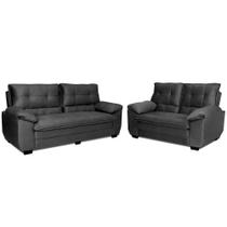 Conjunto de Sofá 3 e 2 lugares Hellen Premium Plus encosto alto tecido platinium Grafite