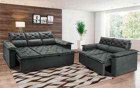 Conjunto de Sofá 3 e 2 Lugares Retrátil e Reclinável Cama inBox Compact 2,00x1,50m Velusoft Cinza Conjunto de Sofá 3 e 2 Lugares Retrátil e Reclinável Cama inBox Compact 2,00x1,50m Velusoft Cinza