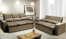 Conjunto de Sofá 3 e 2 Lugares Retrátil e Reclinável Cama inBox Slim 2,00x1,50m Velusoft Castor