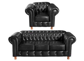 Conjunto de Sofá 3 Lugares e 1 Poltrona Chesterfield Luís Xv Preto Conjunto de Sofá 3 Lugares e 1 Poltrona Chesterfield Luís Xv Preto