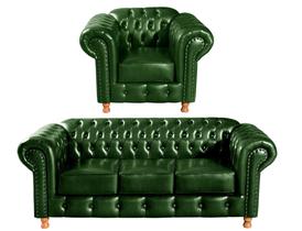 Conjunto de Sofá 3 Lugares e 1 Poltrona Chesterfield Luís Xv Verde Conjunto de Sofá 3 Lugares e 1 Poltrona Chesterfield Luís Xv Verde
