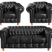 Conjunto de Sofá 3 Lugares e 2 Poltronas Chesterfield Luís Xv